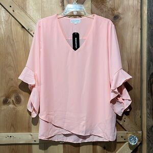 NWT Makarthy size XXL peach color 3/4 sleeve blouse ruffle dressy casual tunic